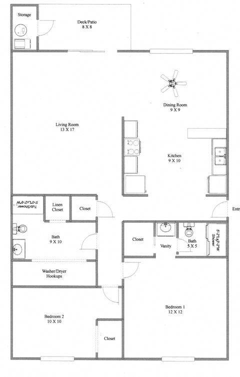 Floor plan for 2 beds, 2 baths, 1018 sqft